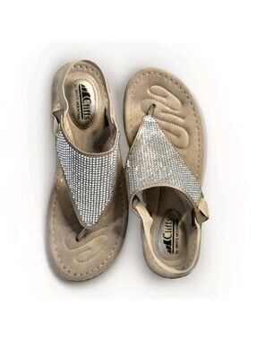 CLIFFS WHITE MOUNTAIN  Chrystal Rhinestone Thong Sandal Gladiator Women's 9.5M